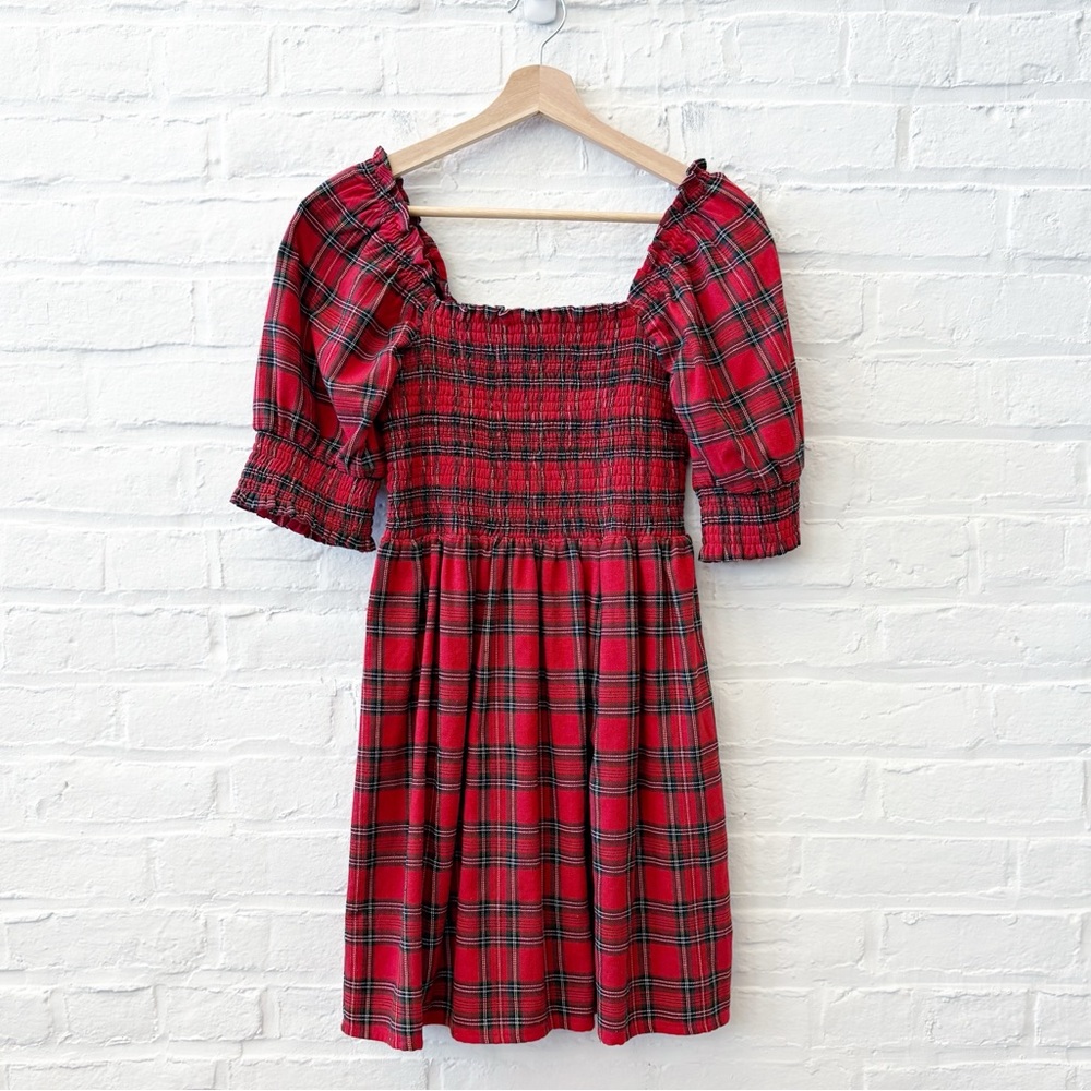 Victoria Dunn ||‎ Holiday Plaid Tartan Smocked Mini Dress Red XS